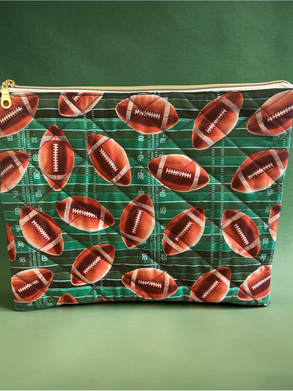 Hand Crafted Green & Brown Football Field Laptop Pouch